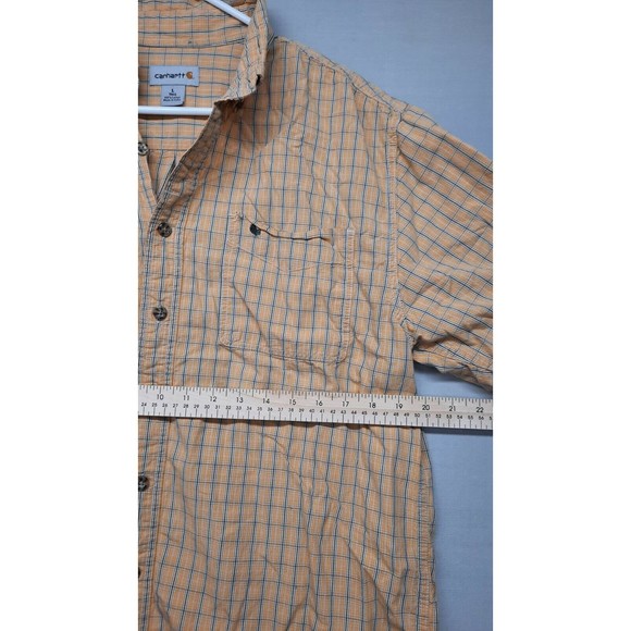Carhartt Large Mens Yellow Plaid Short Sleeve Pockets Cotton Button Down Shirt - Picture 5 of 7